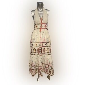 Chelsea and Violet Boho embroidered lined halter maxi dress lightweight flowy S